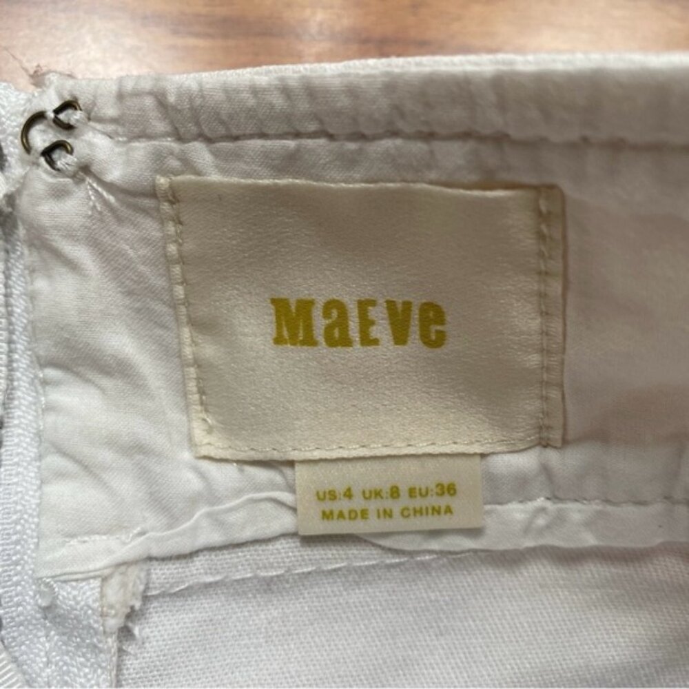 Anthropologie Maeve White Multicolor Watercolor Floral Belt Denim Skirt Size 4 - Picture 11 of 16